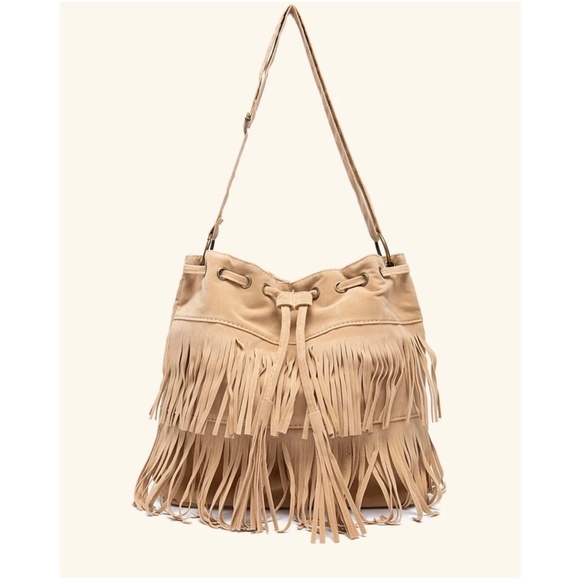 Bohemian Fringe Drawstring Crossbody Tote Bag - Picture 6 of 9